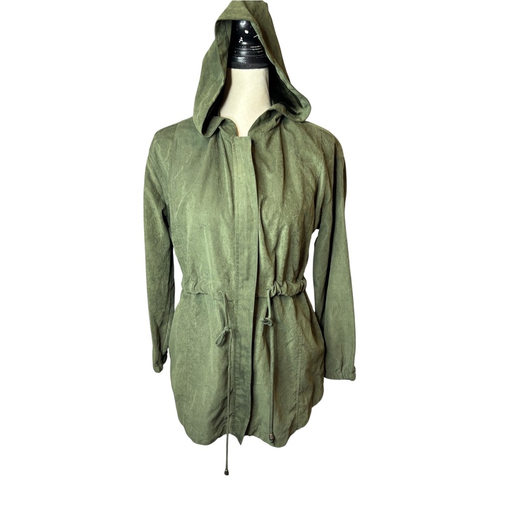 Favlux Fashion Olive Green Hooded Utility Jacket Drawstring Waist Small